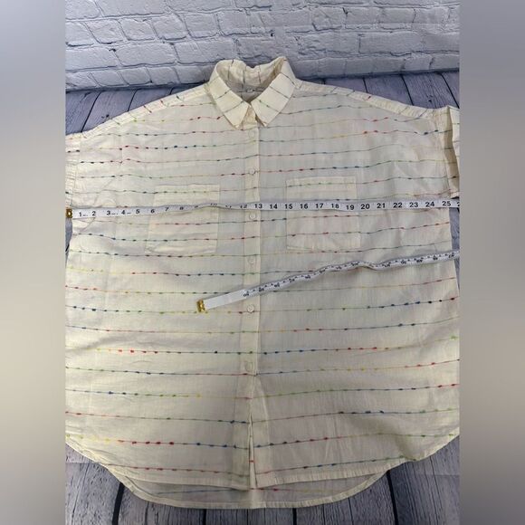 Madewell Cream Flecked Rainbow Stripe Casual Comfy Preppy Courier Shirt Size S - Picture 7 of 10